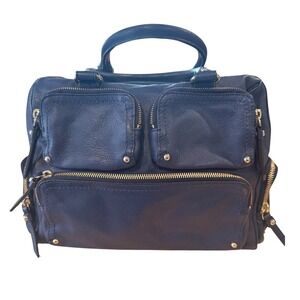 Kate Spade New York Navy Blue Pebbled Leather Multi Pocket Satchel Handbag Bag